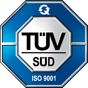 Offizielles TÜV-Siegel und ISO 27001-Zertifikatslogo. Symbol für international anerkannte Informationssicherheit.