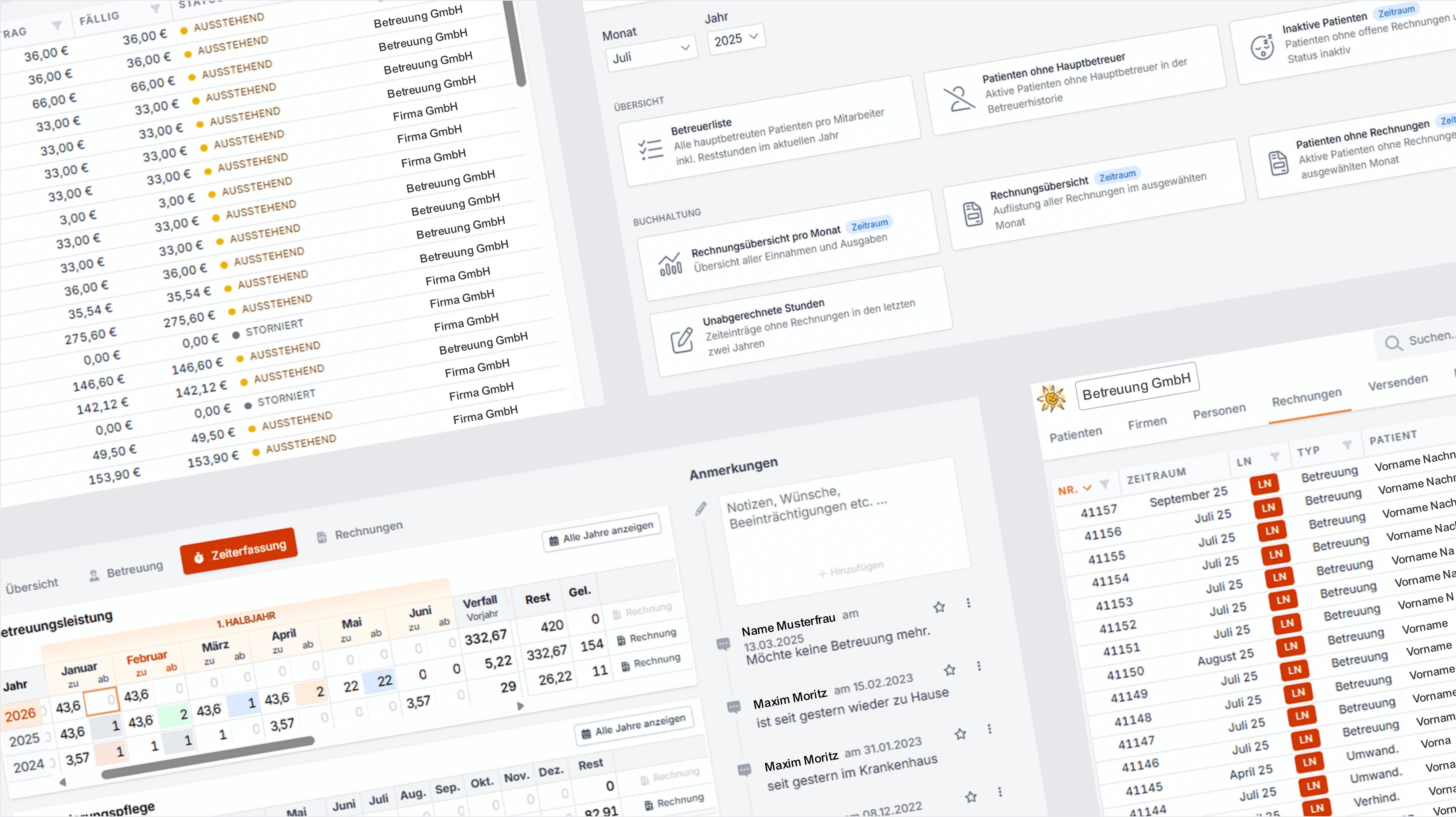 Mockups aus dem Projekt Software-as-a-Service-Lösung für deutsche Betreuungsdienste