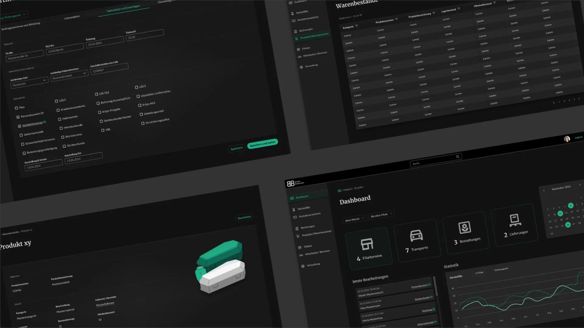 Mockups aus dem Projekt Branchensoftware für die Durchführung von Bestattungen