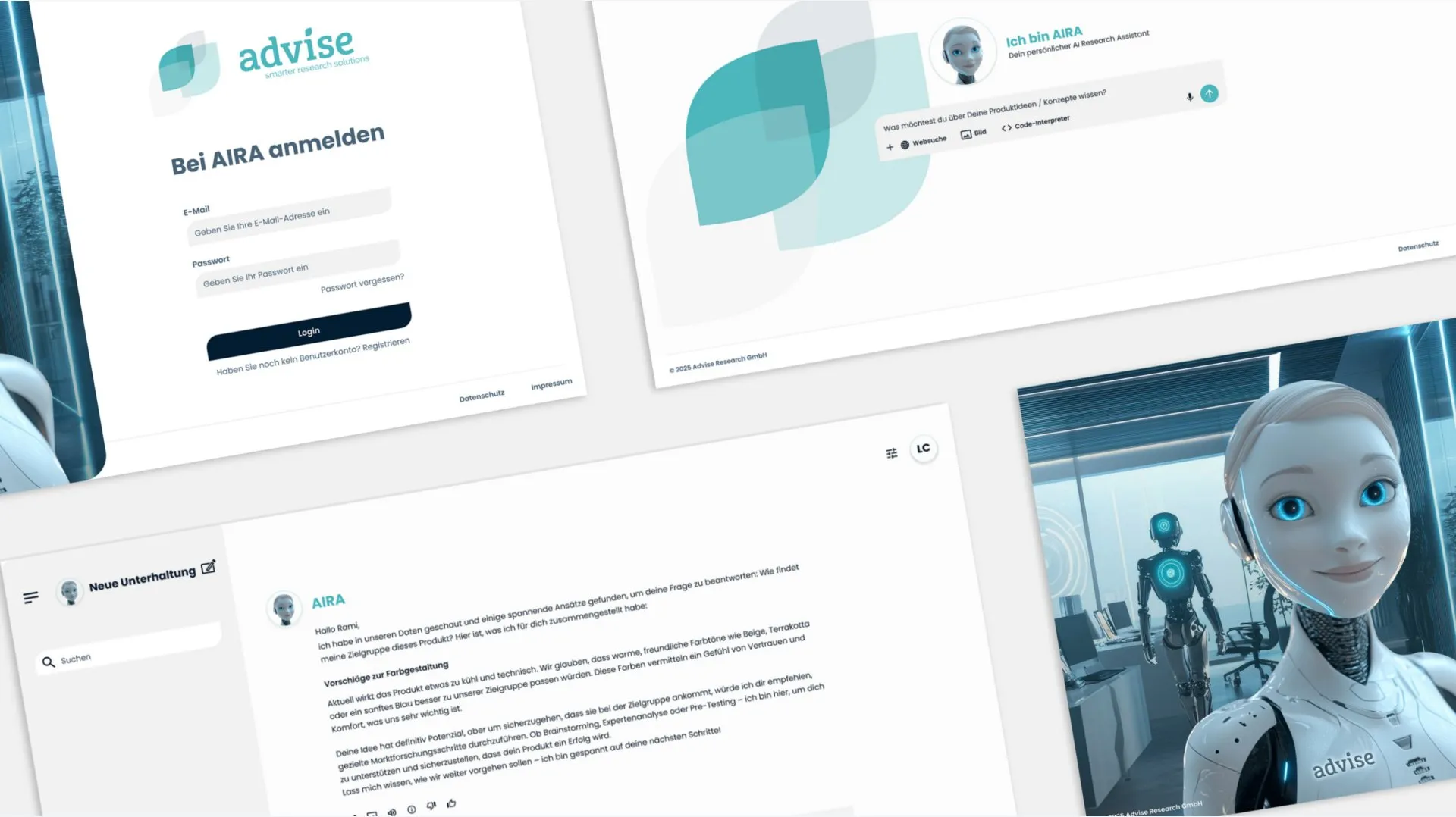 Mockups aus dem Projekt Intuitive Oberfläche für individuell trainierte KI-Sprachmodelle