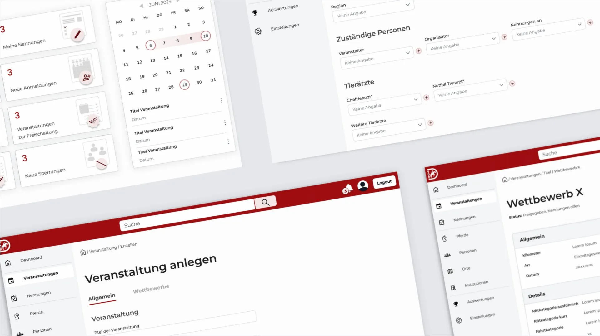 Mockups aus dem Projekt Verwaltungssoftware für Sportevents