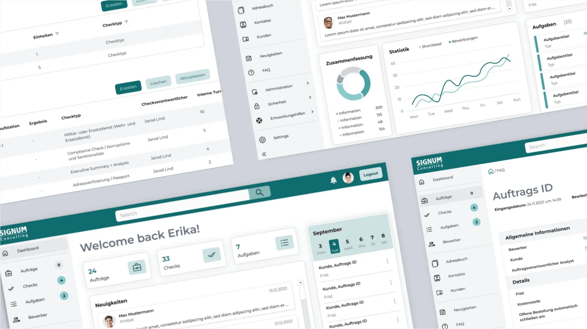 Mockups aus dem Projekt Prozessmanagement-Lösung für das Pre-Employment-Screening