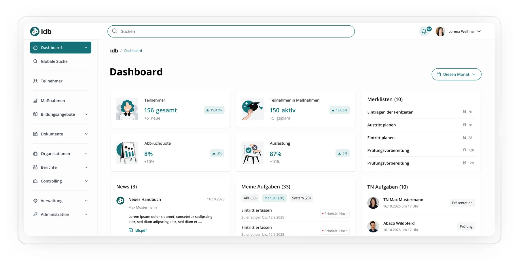 Screenshot aus dem Projekt Relaunch des involas-Datenbanksystems für die berufliche Bildung