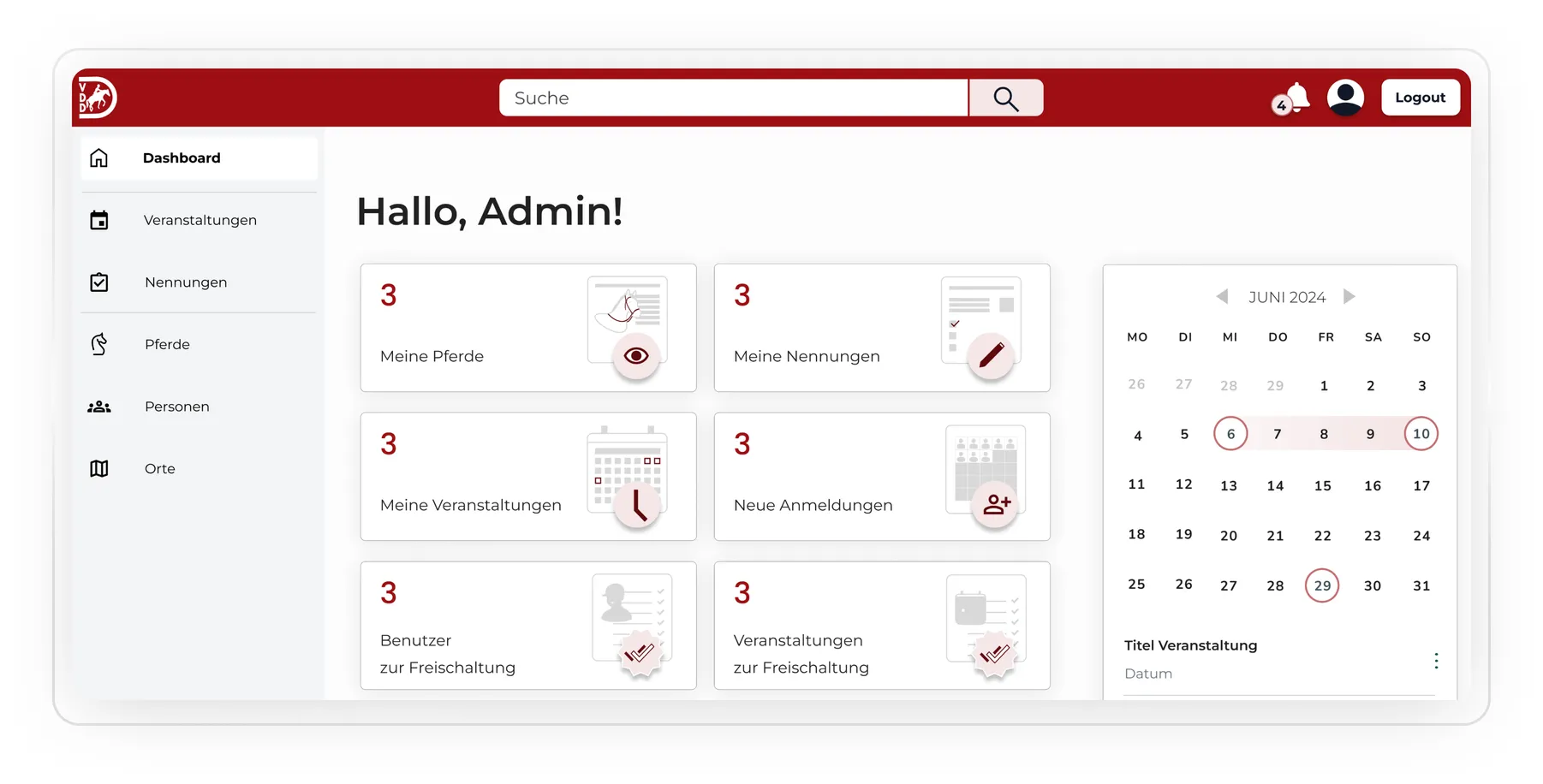 Screenshot aus dem Projekt Verwaltungssoftware für Sportevents