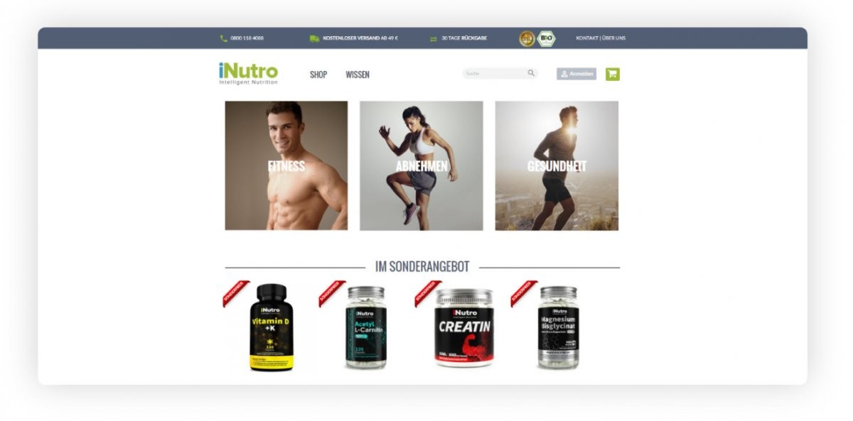 Smart online shop with magazine on nutritional supplements